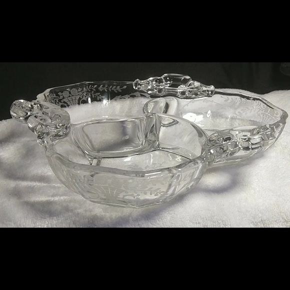 CAMBRIDGE ROSE POINT Etched Three Part Divided RELISH BOWL I Dish Vintage - Picture 3 of 3